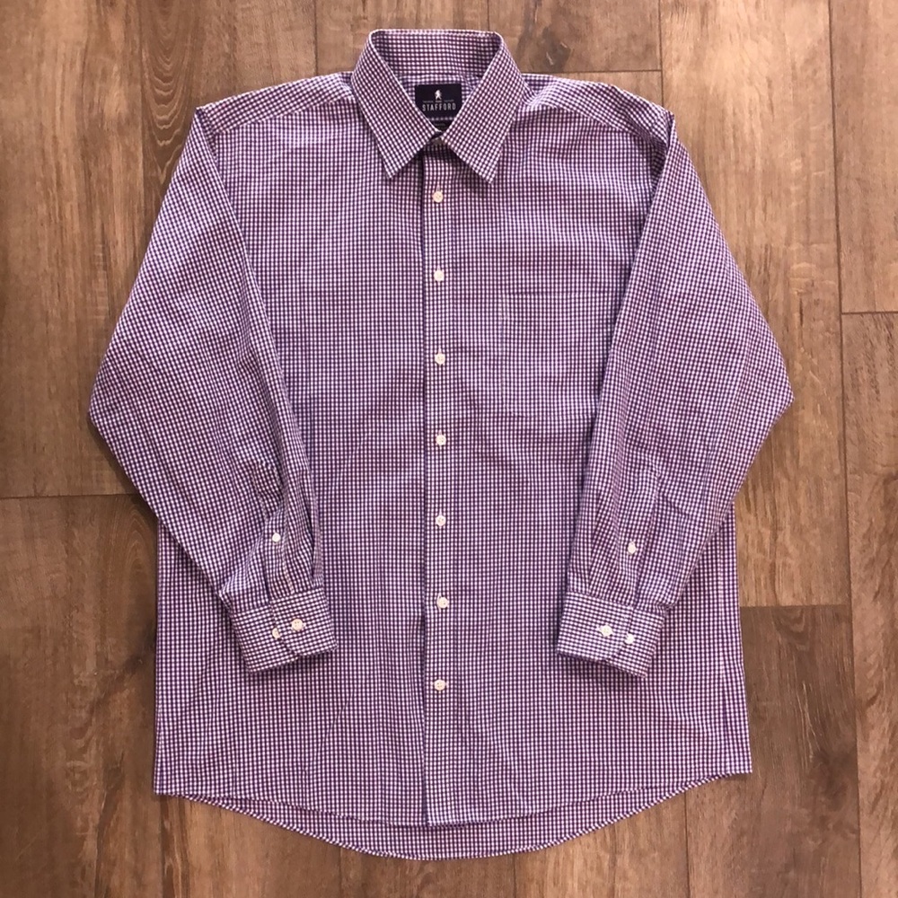 STAFFORD Regular Fit Purple Gingham Button Down Shirt with Classic Collar